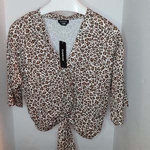 BEBE LEOPARD SAFARI WRAP BLOUSE